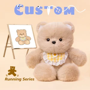 Soft Kawaii Interactive Plush Toy Running Bear with Gravity Swinging Legs and Daisy Bib, Cute Teddy Doll for Kids and Gift