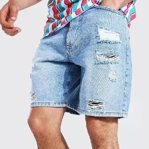 Street Fashion Men's Light Blue Loose-Fitting Denim Shorts
