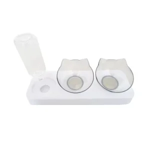 Automatic Cat Water Dispenser with 2 Food Bowls Non Wet Lip
