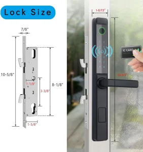 Home Security Slim Fingerprint Pin Code IC Cards Smart Lock for Sliding Glass Door, Waterproof with Hook, WiFi Tuya Ttlock APP Control Digital Keypad and Handle