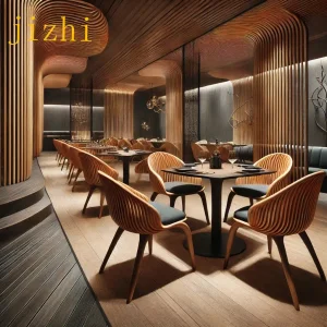 High-End Designer Restaurant Set with Solid Wood Dining Chairs and Lounge Table