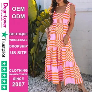 Querido Atacadista de Moda Lover Fabricantes Vestido De Mulher Boho Abstrato Maxi Casual Vestido Longo de Verão para Mulheres