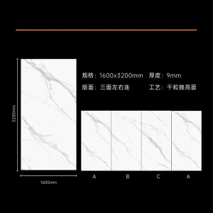Polished 1600X3200mm Calacatta White Sintered Stone Slab for Background Wall and Kitchen Countertop