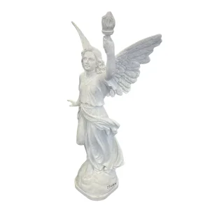Handcrafted White Marble Angel Statue with Torch Winged Victory for Garden Home