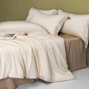 Best Selling 2023 Natural Queen Size Breathable Vegan Silk Bed Sheet Eco-Friendly Silky Eucalyptus Lyocell Bed Fitted Sheet with 18" Deep Pocket