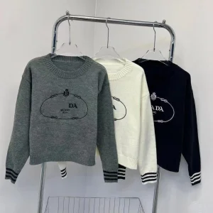 Luxury Designer Women's 100% Cotton Pullover Embroidery Long Sleeve Casual Knitted Top with Custom Logo Winter Knit Sweater
