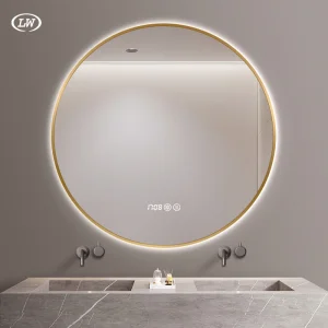 Vanity Decoration Circle Bathroom LED Mirror Frame-Less with Unbreakable Glass Smart Backlit Light LCD Screen Sleek Furniture