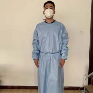 Bata de aislamiento desechable no estéril azul, bata quirúrgica microporosa, suministro de muestra gratuita