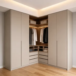 L-shaped Corner 4-Door Bedroom Furniture Wardrobe Direct Factory Price Ready To Ship Fitted Cabinet Organizer