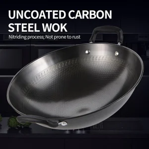 Sturdy Universal Stove Wok with Honeycomb Design Stainless Steel &amp; Iron Construction Non-Coating Rust Resistant