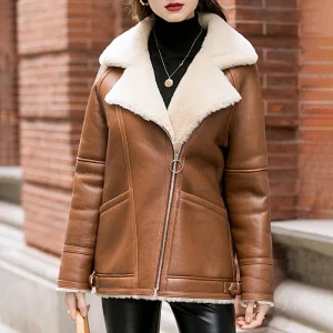 Leather Jackets for Ladies Women's Stand Collar Leather Lined Winter Warm Quilted Breathable Leather Jackets OEM ODM Service