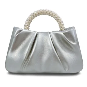 China Women's Small Pearl Soft Leather Pleated Handbag