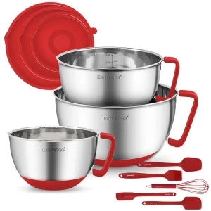 Metal Mixing Bowl Set Red