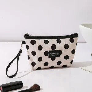 2025 New Arrival Lady Eco-Friendly Dot Cotton Durable Reusable Waterproof Zipper Portable Large Capacity Lightweight Makeup Bag