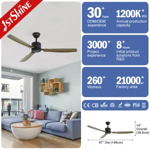 1stshine Manufacturer Fan Ceil Industrial Modern Abs Plastic Iron Bldc Ceiling Fan With 3 Plastic Blade