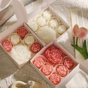 Luxury Handcrafted Peony Rose Shaped Scented Candles Gift Set for Home Decor and Aromatherapy