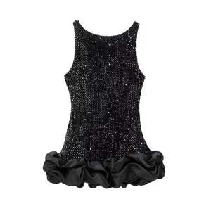 Elegant Sleeveless Bubble Mini Dress Women Ruffle Hem Short Dress Evening Wear Fashion Boutique Fashion Clothing Italian Dress Custom Clothing OEM ODM Wholesale