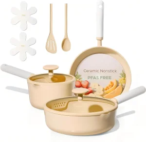 Texas Range Nonstick Ceramic Cookware Set Yellow