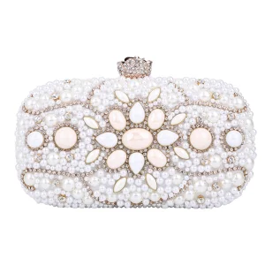Women Crystal Pearls Clutch