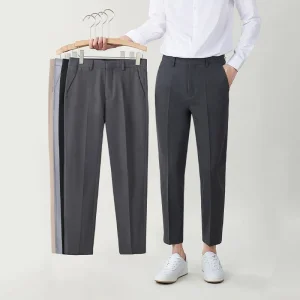 Men's High-End Western Style Suit Pants 90% Business Casual Formal Wear Flat Front XL Size for Spring Summer Autumn Winter