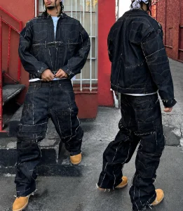 Manufacturer Custom Streetwear Oversized Denim Jacket Sets