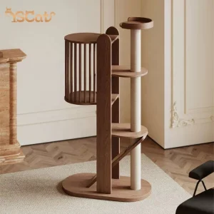 Luxury Multilayer Wood Tower For Large Cats Black Big Cat Activity Climbing Trees House With Sisal Scratching Post