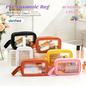Pink White Black Yellow Cosmetic Bag Custom Logo Printed Fashion Makeup Bag Waterproof Frosted PVC Bag