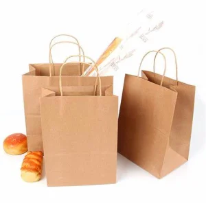 Brown Reusable Fast Food Take Away Recyclable Flexo Printed Kraft Paper Bag Classic Style Custom Logo Shopper Bag for