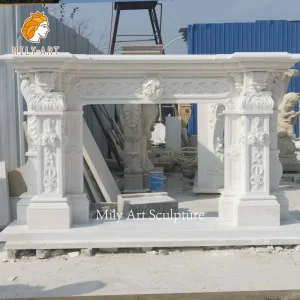 Fireplace Mantel Hand Carved White Marble