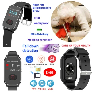 New launched 4G LTE Senior fitness tracker Smart GPS Watch with Heart Rate Blood Pressure Fall down Alert D46