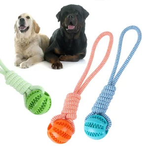 2025 Pet Chew Toy: Rubber Squeaky Ball with Rope Design Dog Toy
