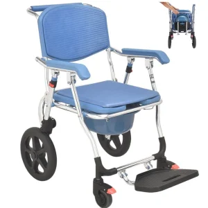 Waterproof Aluminum Lightweight Commode Manual Wheel Chair with Comfortable EVA Seat