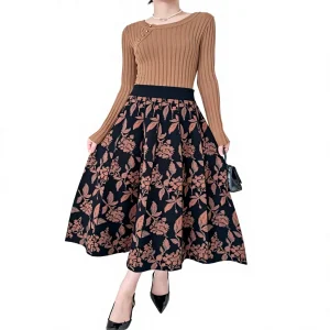 Elegant Women's Knitted High Waist A-Line Skirt