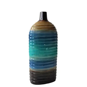 Cheap Blue Green Gradient Vertical Striped Ceramic Floor Vase Factories, Exporter
