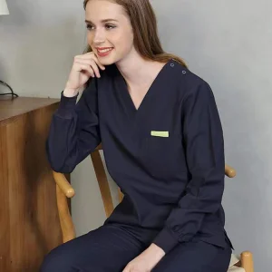 in Stock Grey-Blue Short Sleeve V-Neck Nurse Scrubs Uniform Nurses Hospital Medical Wear Uniforms Sets Nursing Scrubs Suit