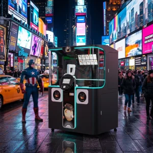 Smart Coffee Vending Machine With Robotic Arm and DIY Photo Print Hot and Ice Cube Fresh Milk