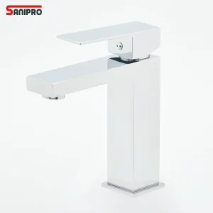 Sanipro High Quality Bathroom Sink Taps Deck Mounted Hot and Cold Mixer Water Tap 304 Stainless Steel Square Basin Faucet