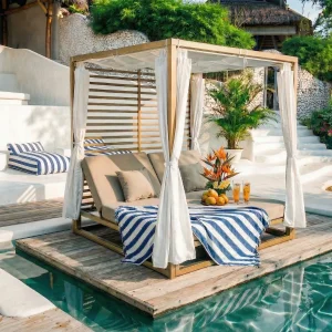 Customize Modern Darwin Aluminum Teak Wood Look Luxury Daybed