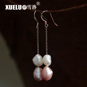 Fashion Double PCS Baroque Natural Cultured Freshwater Pearl Earrings