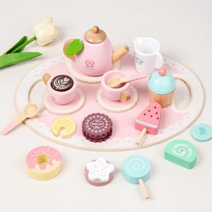 Children's Wooden Afternoon Tea Set for 3-7 Year Olds Role Playing Cake &amp; Dessert Making Toy
