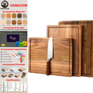 Acacia Wood Cutting Board Large Size with Juice Grooves for Kitchen Meal Prep Outdoor Food Serving Cheese Chopping