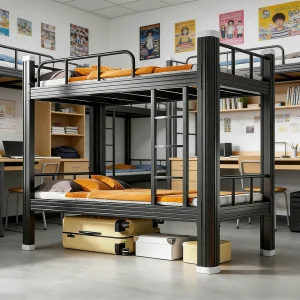Custom High-Quality Steel Double Bunk Bed for Adults, Reinforced Frame Construction Ensuring Enhanced Durability