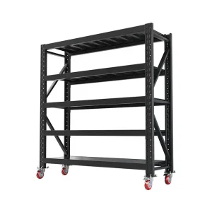 Customizable 5-Layer Portable Steel Rack Durable Warehouse Stacking Solution with Wheels Mobile Rack