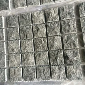 Natural Split Dark Grey Granite Cobblestone Mesh Paver for Walkway and Driveway Paving Stone