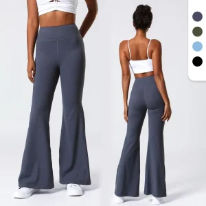Pantalones de yoga de flare suaves para levantar las caderas de mujer con bolsillo oculto, pantalones de entrenamiento de cintura alta