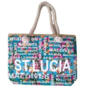 Impresión de logotipo personalizado en lienzo, tropical, caribeño, Islas Vírgenes, San Martín, Santa Lucía, bolsa de playa souvenir