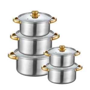 10-Piece Classic Stainless Steel Cookware Set with Glass Lid for Gas Stove Includes Soup Milk Pots Oven Safe