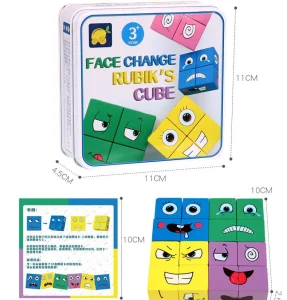 Wooden Face Changing Magic Cube Game Playing Games Educational Puzzles Toy Board Games for Kids and Adults with Bell Building Block