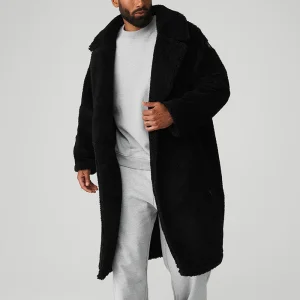 Wholesale Customization Blank Men's Reversible Sherpa Fleece 100% Wool Eco-Friendly Breathable Long Coat Jacket with Custom Logo