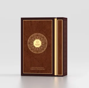 Luxurious Dark Brown Perfume Packaging Box with Gold Accents